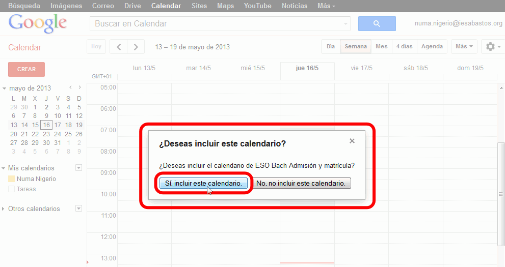 Calendar. Agregar calendarios