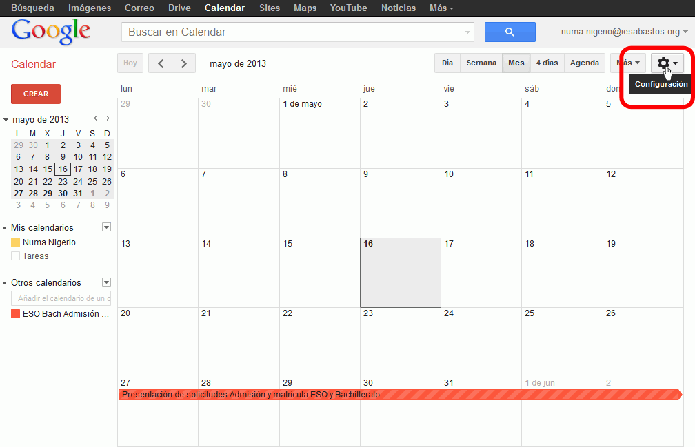 Calendar. Cancelar suscripción a calendario