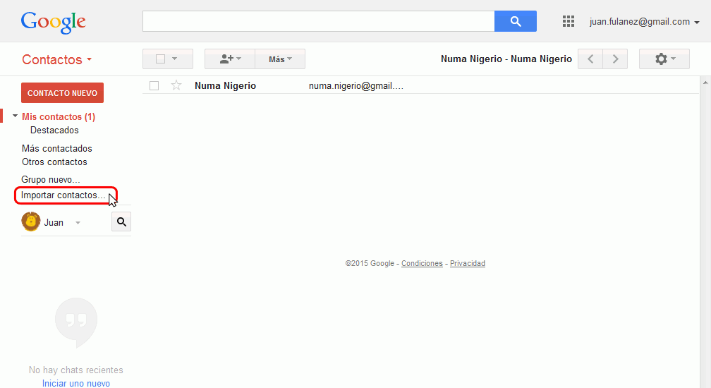 Gmail. Importar contactos