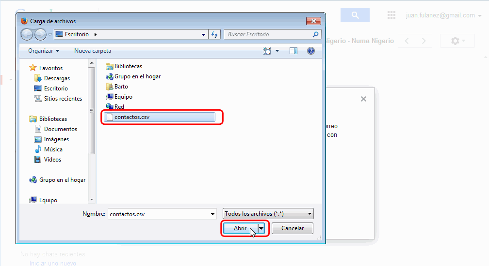 Gmail. Importar contactos