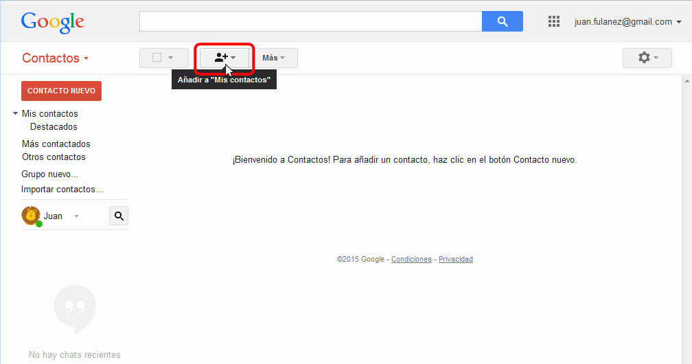 Gmail. Añadir nuevo contacto