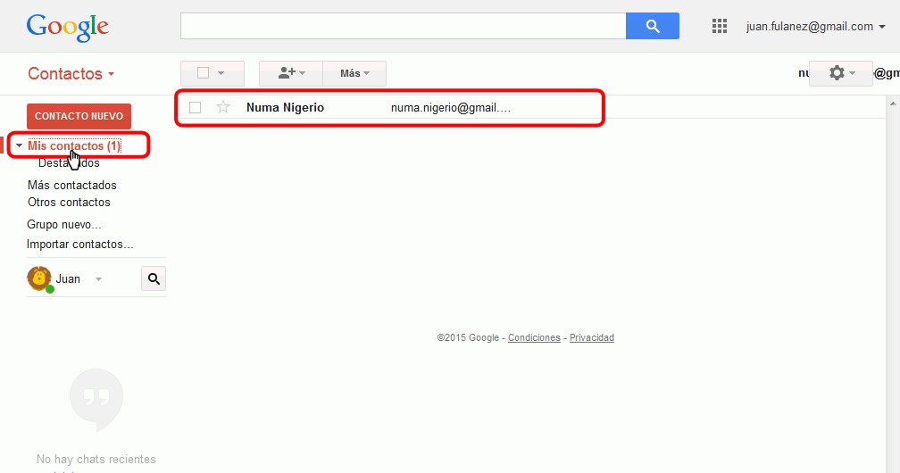 Gmail. Añadir nuevo contacto