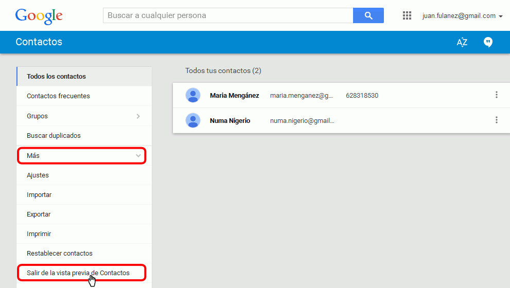 Gmail. Nueva interfaz de contactos