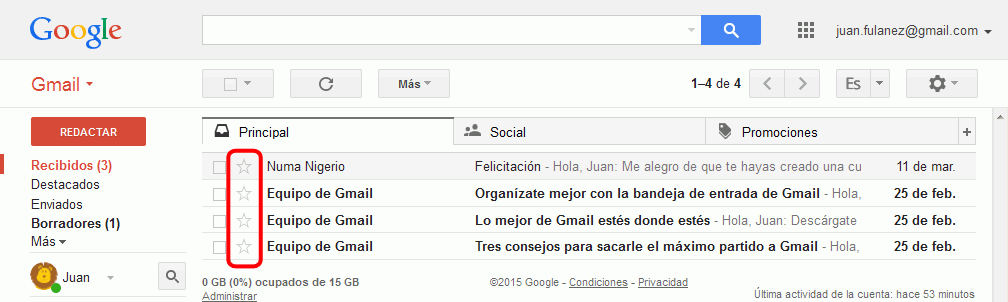 Gmail. Mensajes destacados