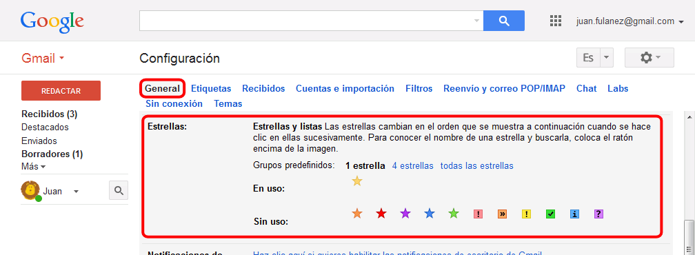 Gmail. Mensajes destacados