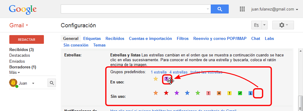 Gmail. Mensajes destacados