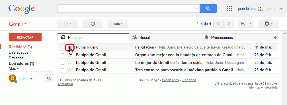 Gmail. Mensajes destacados