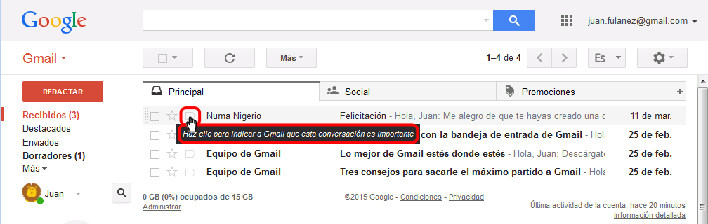 Gmail. Marcador de importancia