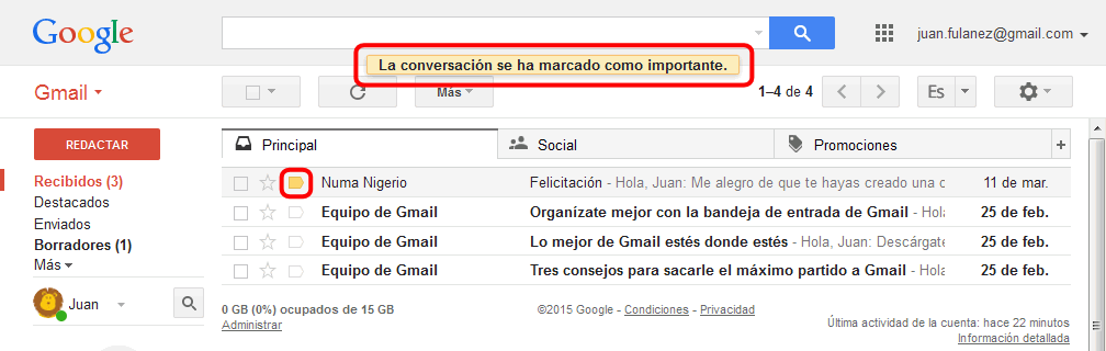 Gmail. Marcador de importancia