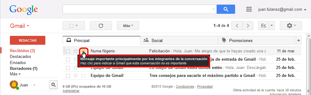 Gmail. Marcador de importancia