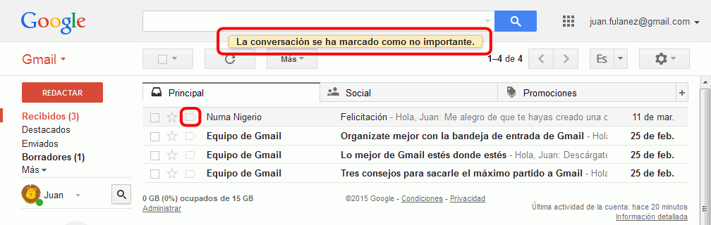 Gmail. Marcador de importancia