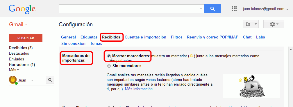 Gmail. Marcador de importancia