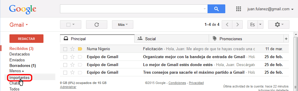 Gmail. Marcador de importancia