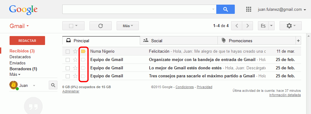 Gmail. Marcador de importancia