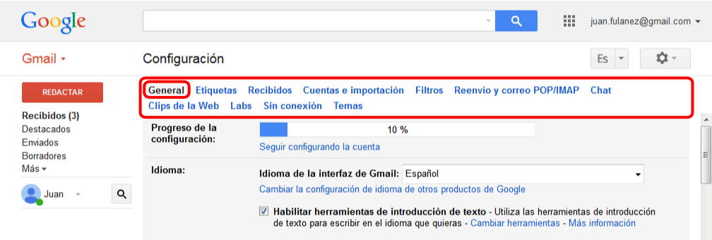 Gmail. Configuración > Configuración > General