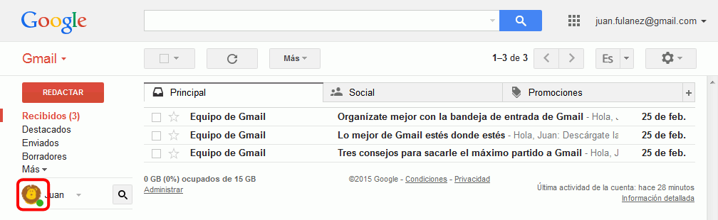 Gmail. Cambiar la foto del usuario
