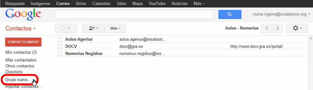 Gmail. Añadir grupo de contactos