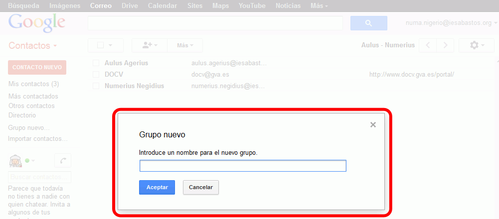 Gmail. Añadir grupo de contactos