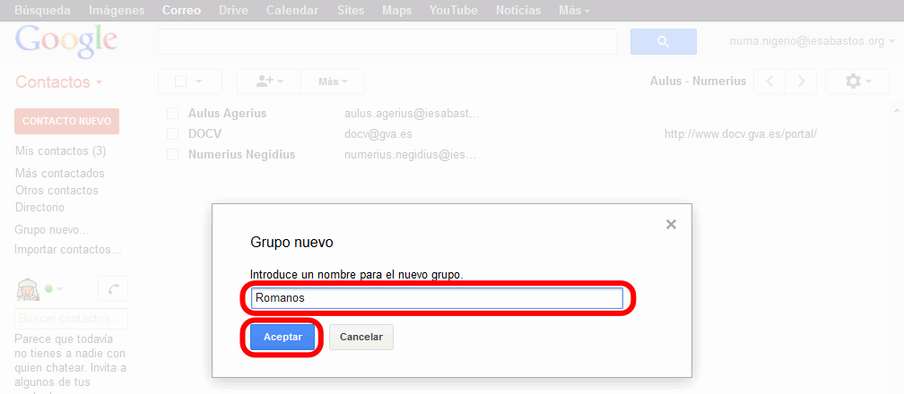 Gmail. Añadir grupo de contactos