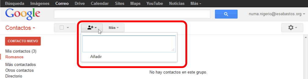 Gmail. Añadir contactos a un grupo de contactos