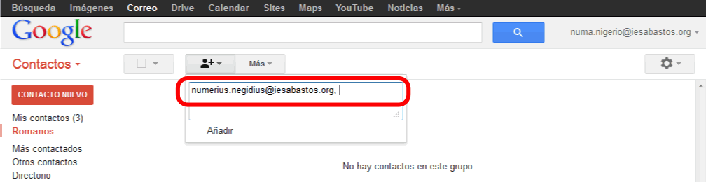 Gmail. Añadir contactos a un grupo de contactos