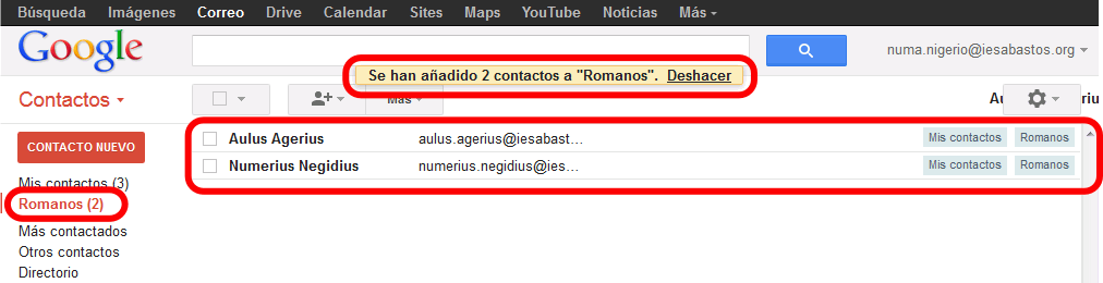 Gmail. Añadir contactos a un grupo de contactos