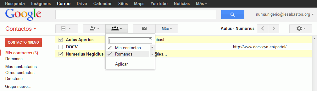 Gmail. Añadir contacto a grupo de contactos