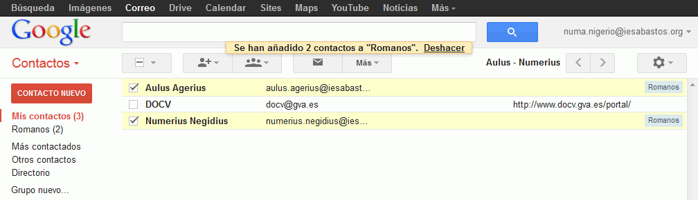 Gmail. Añadir contacto a grupo de contactos