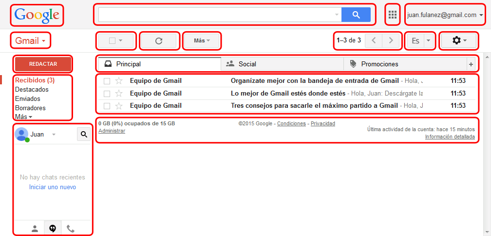 Gmail. Elementos de la interfaz