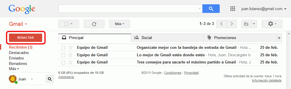 Gmail. Redactar un nuevo correo