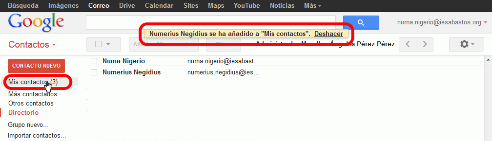 Gmail. Añadir nuevo contacto a través del Directorio de contactos