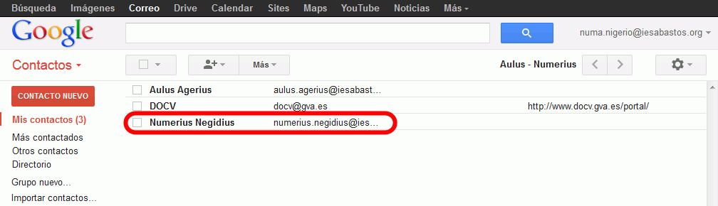 Gmail. Añadir nuevo contacto a través del Directorio de contactos