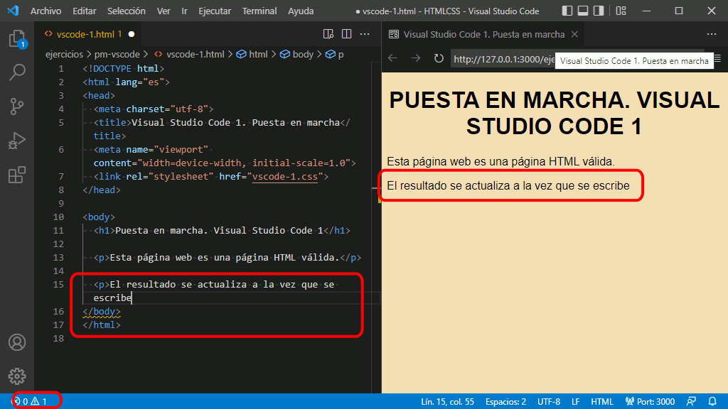 Visual Studio Code. Puesta en marcha. Ejercicios. Páginas web HTML y hojas  de estilo CSS. Bartolomé Sintes Marco. 