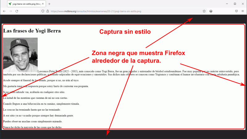 Captura de examen (sin estilo) en Firefox