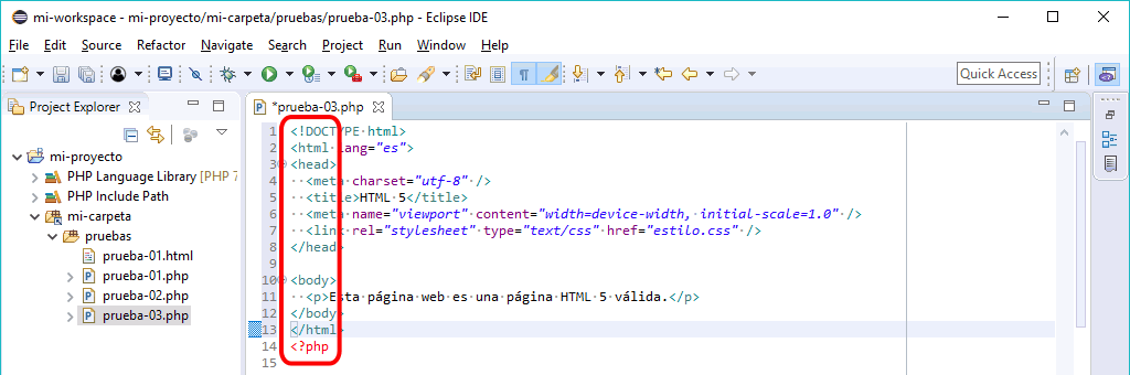 Eclipse PHP - Pegar código HTML