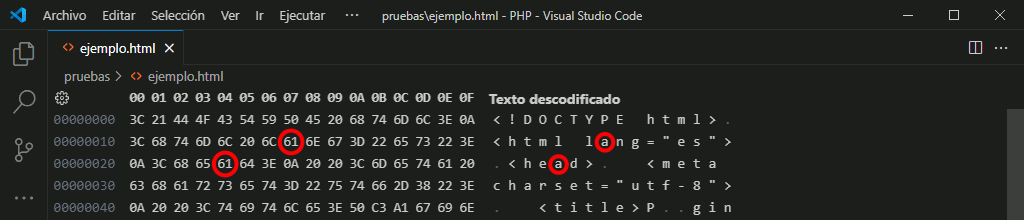 VSC. Editor hexadecimal