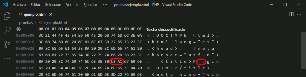 VSC. Editor hexadecimal