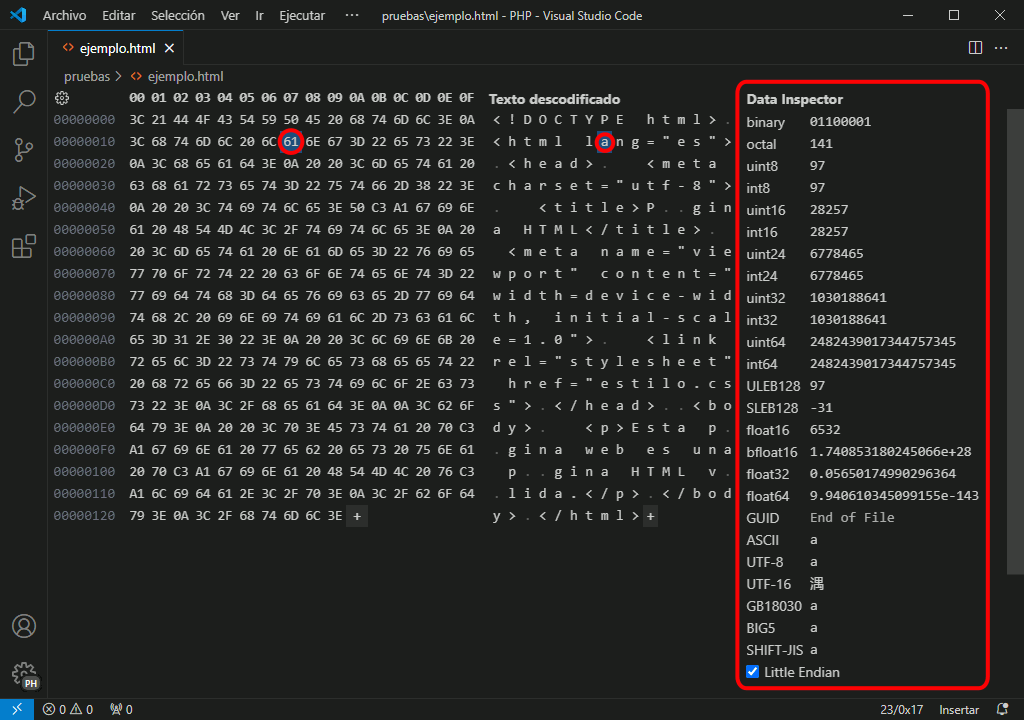 VSC. Editor hexadecimal