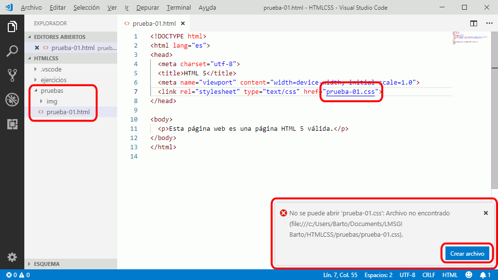 Visual Studio Code. Abrir enlace