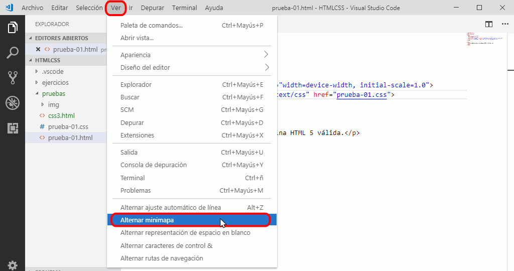 Visual Studio Code. Ocultar / mostrar minimapa