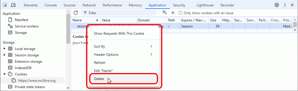 Borrar cookie en Chrome