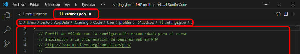 VSC. Modificar preferencias de configuración