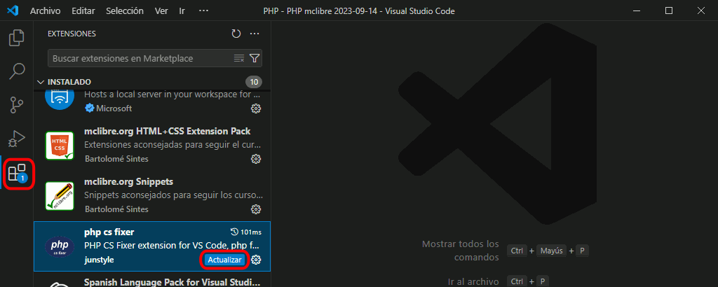VSC. Problema en extensión PHP CS Fixer