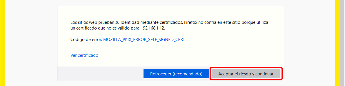 Firefox. Añadir excepción