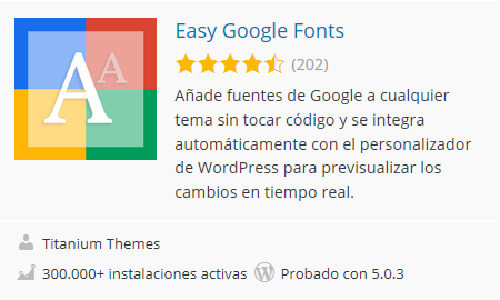 WordPress. Plugin Easy Google Fonts