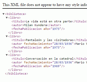 Ejemplo Documento xml en Google Chrome